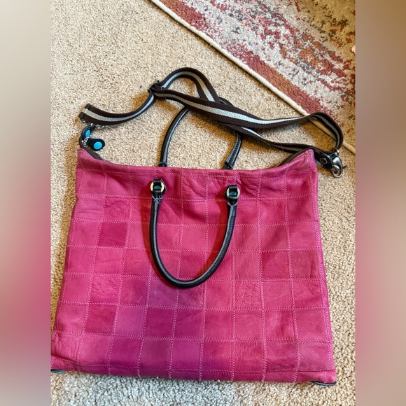 Gabs pink Leather Crossbody Tote Bag Convertible Snaps Italy Boho EUC - Picture 1 of 7